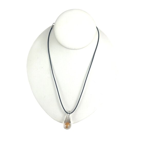 Glass Mushroom Pendant Necklace With Black Cord & Adjustable Chain Whimsical - Picture 3 of 6